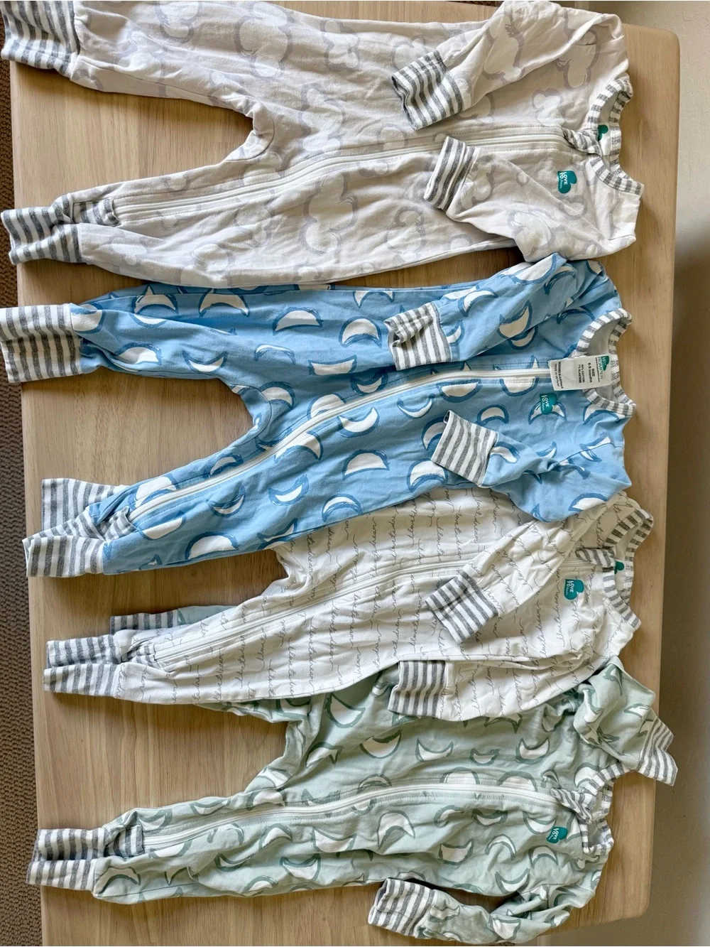 Love To Dream footless romper. Size 6-9 months. Set of 4